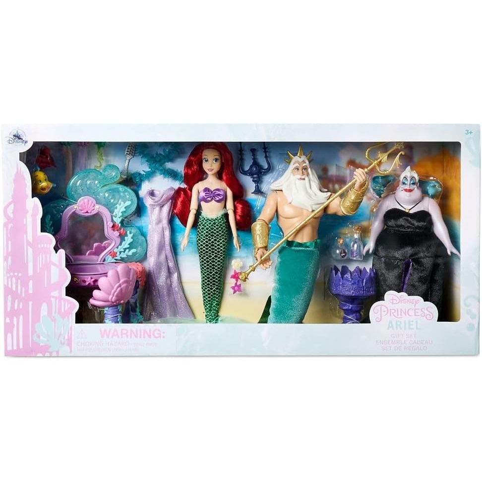 image:imageDisney Store Official Ariel Classic Doll Gift Set  Includes The Little Mermaid Ursula amp King Triton Dolls Plus More  Disney Classic Dolls amp Accessories Playset for Imaginative Play