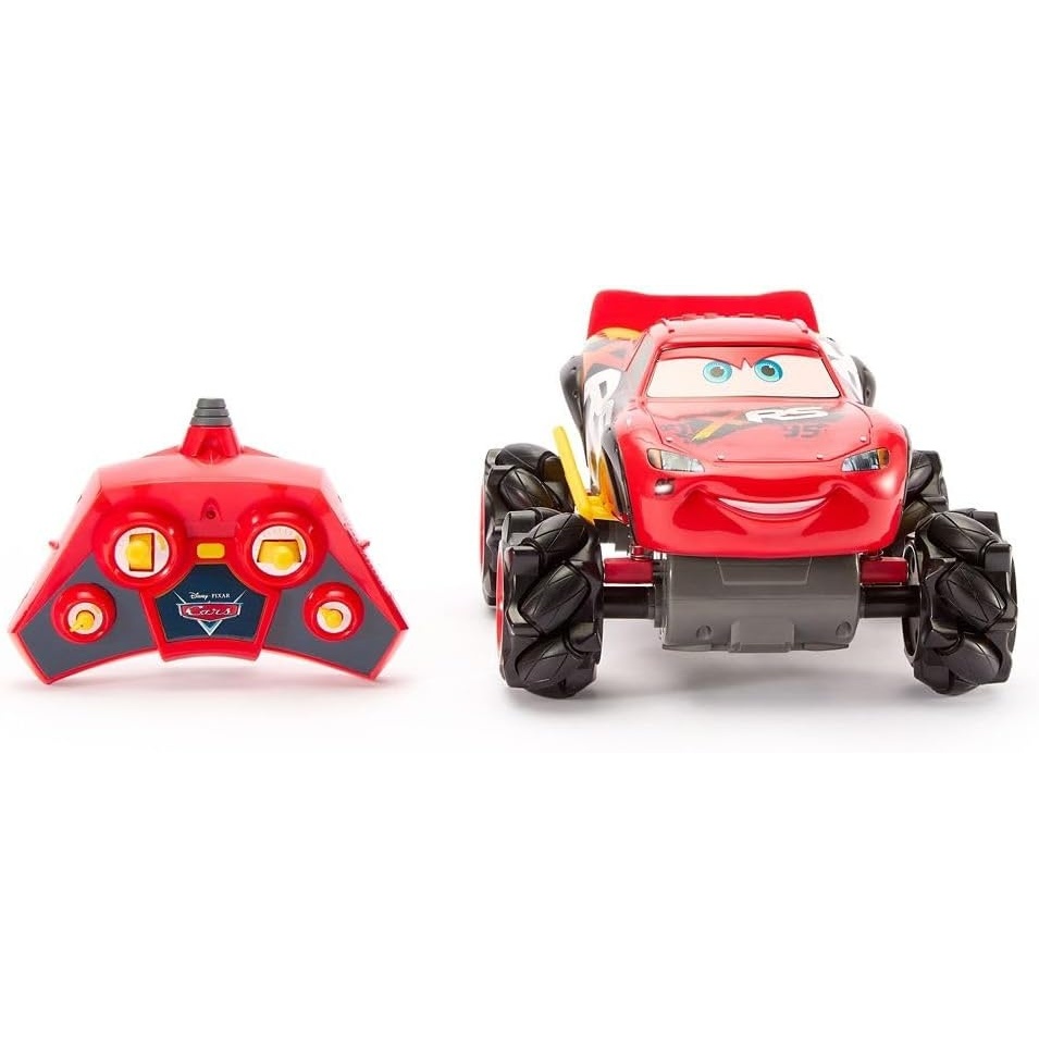 image:imageDisney Store Official Lightning McQueen LightUp Remote Control Car  Lightning McQueen RC Car with Monster Truck Wheels 24GHz Radio Controlled RC Toy with 360 Spin amp LightUp Smoke EffectLightning McQueen