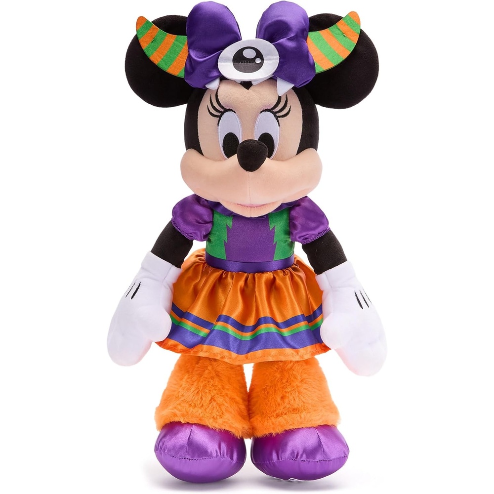image:imageDisney Store Official Minnie Mouse Halloween Plush  Disney Halloween Stuffed Animal with Embroidered Features Detailed Plush Sculpting Satin Print Dress Bow Felt Teeth and Cyclops EyeMinnie