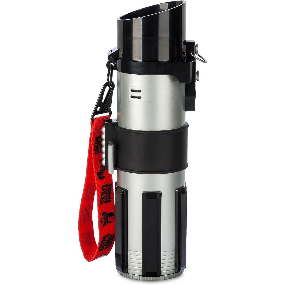 image:imageDisney Store Official Star Wars Lightsaber Water Bottle with Sound amp Light Effects Translucent Blue Sleeve Red Button Pop Top Silicone Flange Wrist Strap Hand Wash  Holds 127 oz  Light SideDark Side