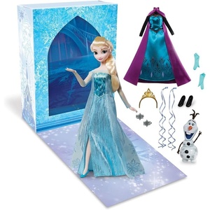 Disney Store Official Aurora Story Doll – 11 Inches – Includes Coloring Book and Additional Dress, Princess Doll in Classic Outfit, Disney Princess Toys for Girls(Elsa (Blue Dress))