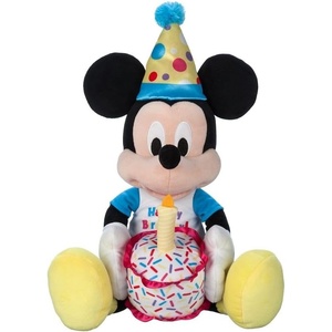 Disney Store Official Happy Birthday Mickey Mouse Stuffed Animal with Plush Cake, Candle & Party Hat – Embroidered Features, T-Shirt & Soft Mouse Ears for Kids