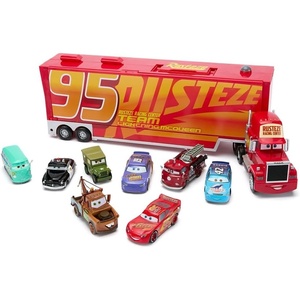 Disney Store Official Mack Hauler Play Set – Light & Sound Mack Carrier with 8 Pullback Die Cast Vehicles – Red, Fillmore, Lightning McQueen, Bobby Swift, Cal Weathers, Sarge, Sheriff & Tow Mater